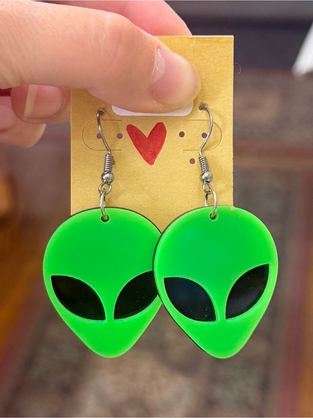 Handmade Acrylic Alien Earrings UFO Extraterrestrial Bright Green Funky XFiles